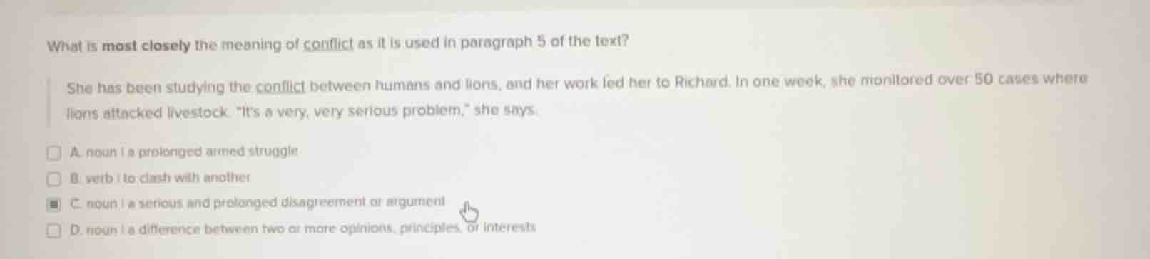 what is most closely the meaning of conflict as it is used in paragraph…