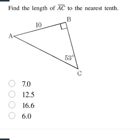 find the length of \\(\\overline{ac}\\) to the nearest tenth.\ \ \\(\\b…