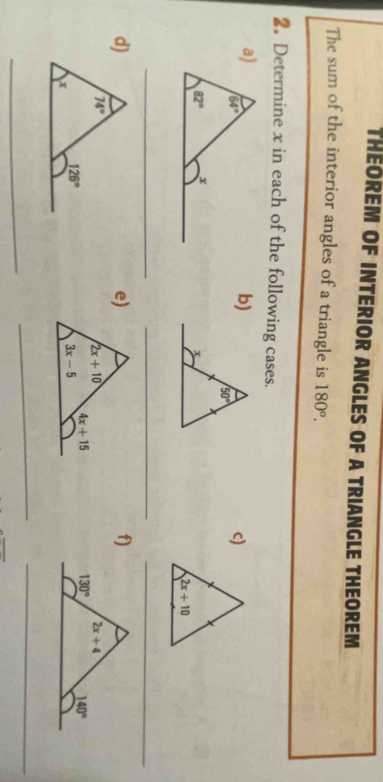 theorem of interior angles of a triangle theorem the sum of the interio…