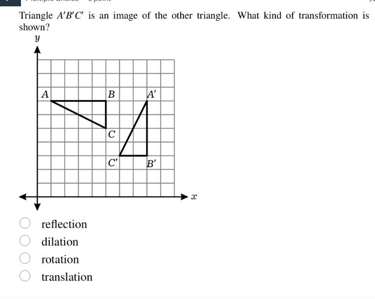 triangle abc is an image of the other triangle. what kind of transforma…