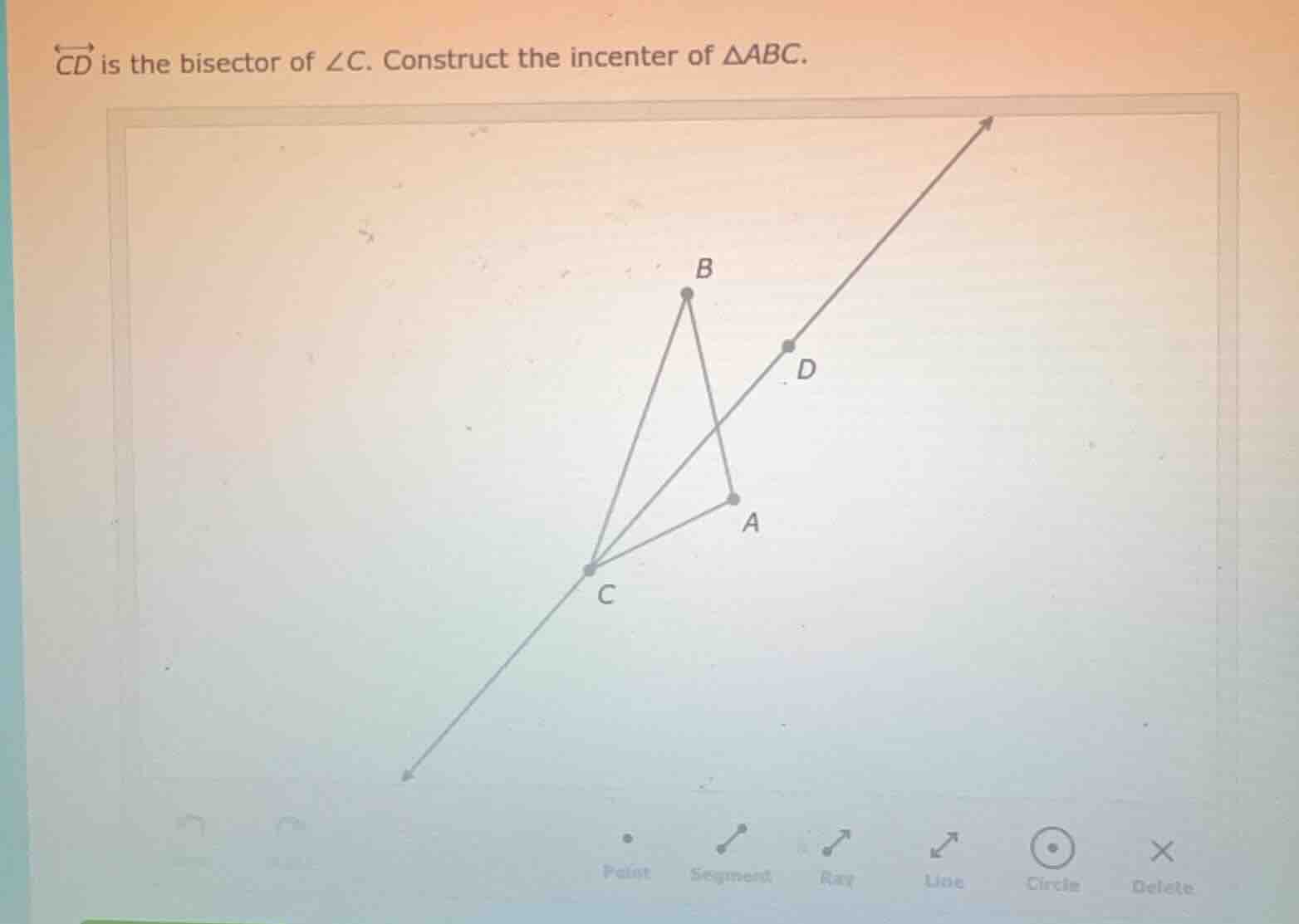 $\\overleftrightarrow{cd}$ is the bisector of $\\angle c$. construct th…