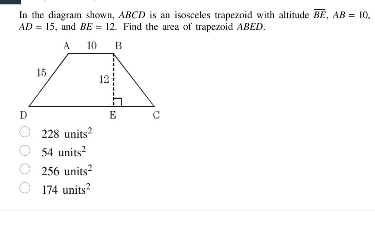 in the diagram shown, abcd is an isosceles trapezoid with altitude \\(\…