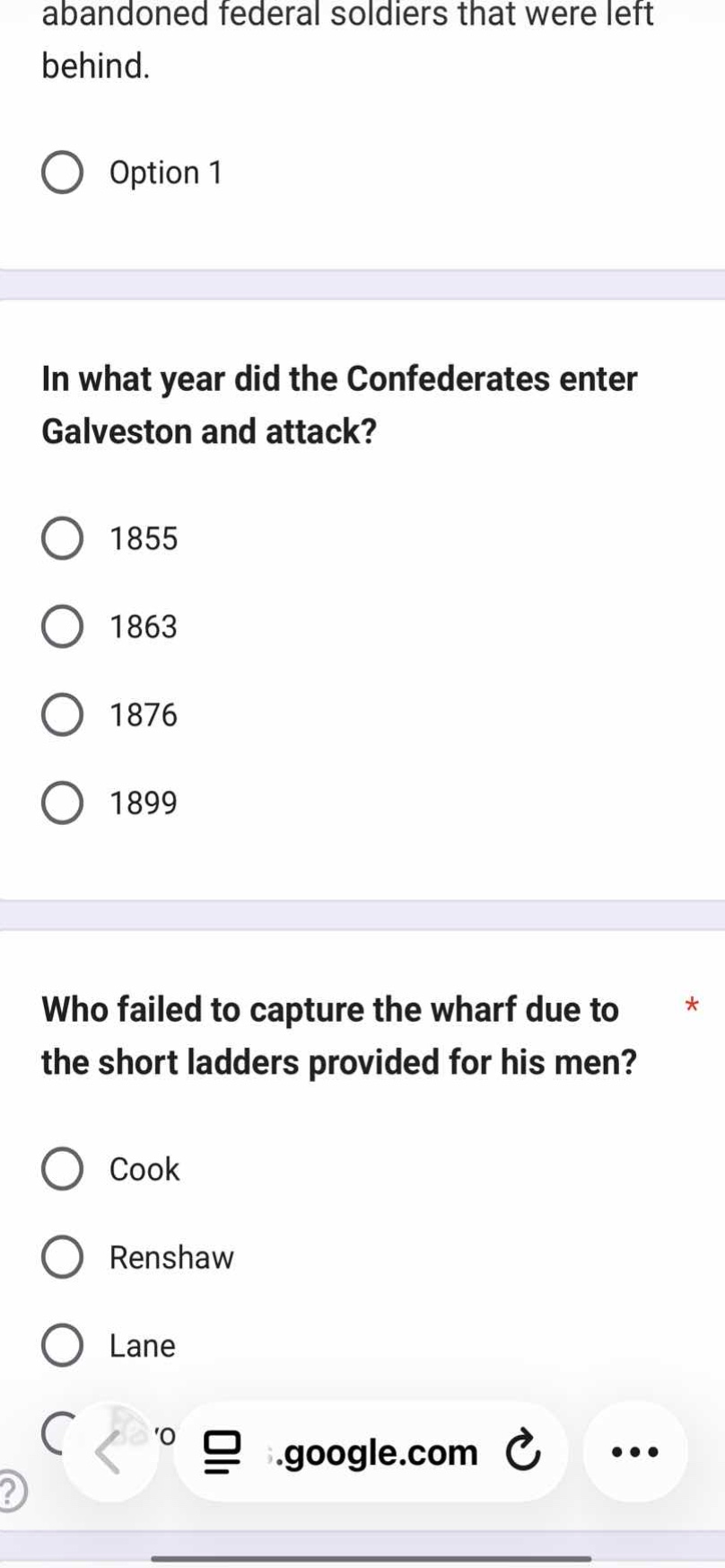abandoned federal soldiers that were left behind. option 1 in what year…