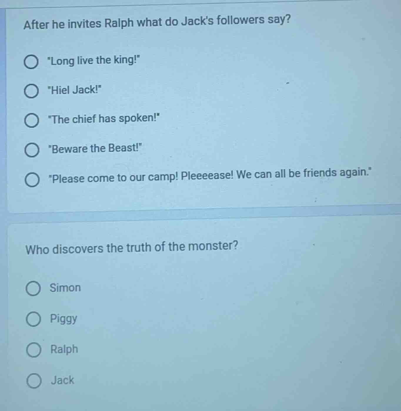 after he invites ralph what do jacks followers say? \long live the king…