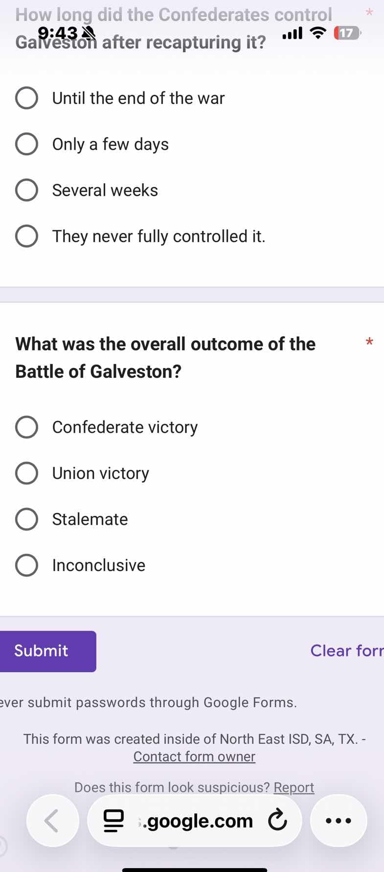 how long did the confederates control galveston after recapturing it? u…