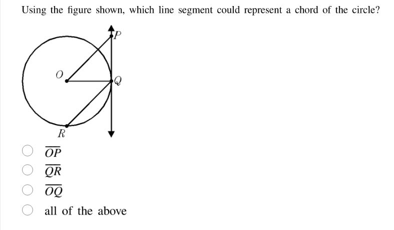 using the figure shown, which line segment could represent a chord of t…