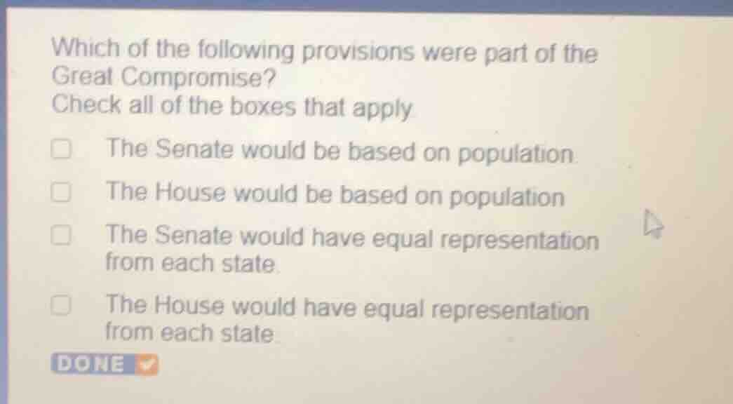 which of the following provisions were part of the great compromise? ch…