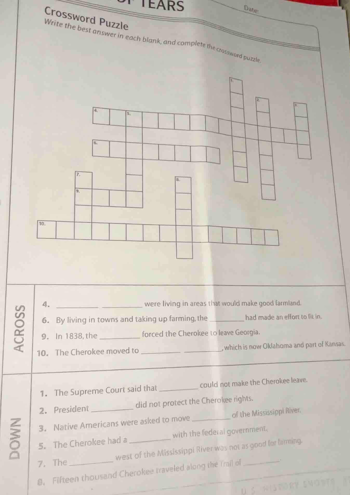 crossword puzzle write the best answer in each blank, and complete the …