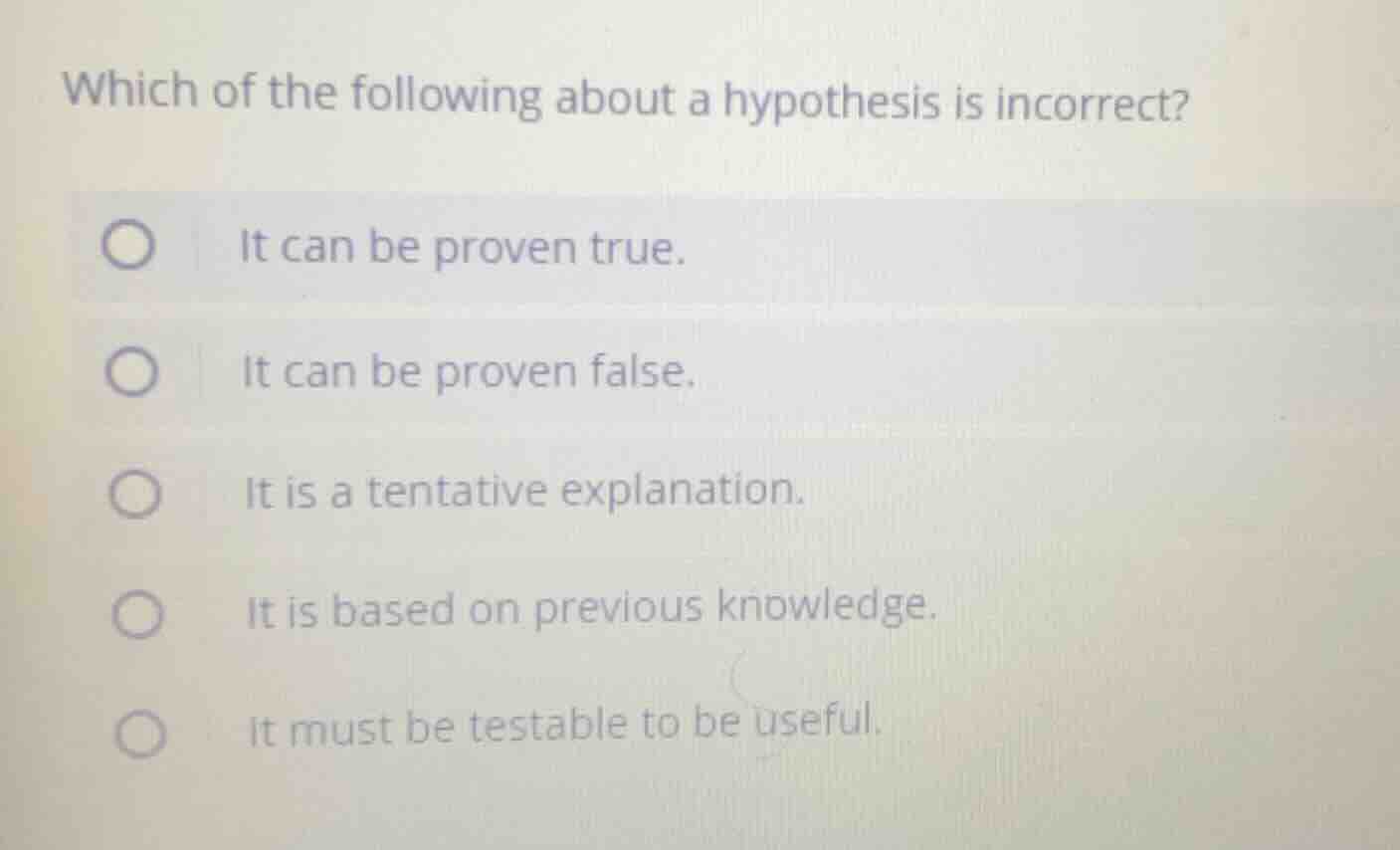which of the following about a hypothesis is incorrect? it can be prove…