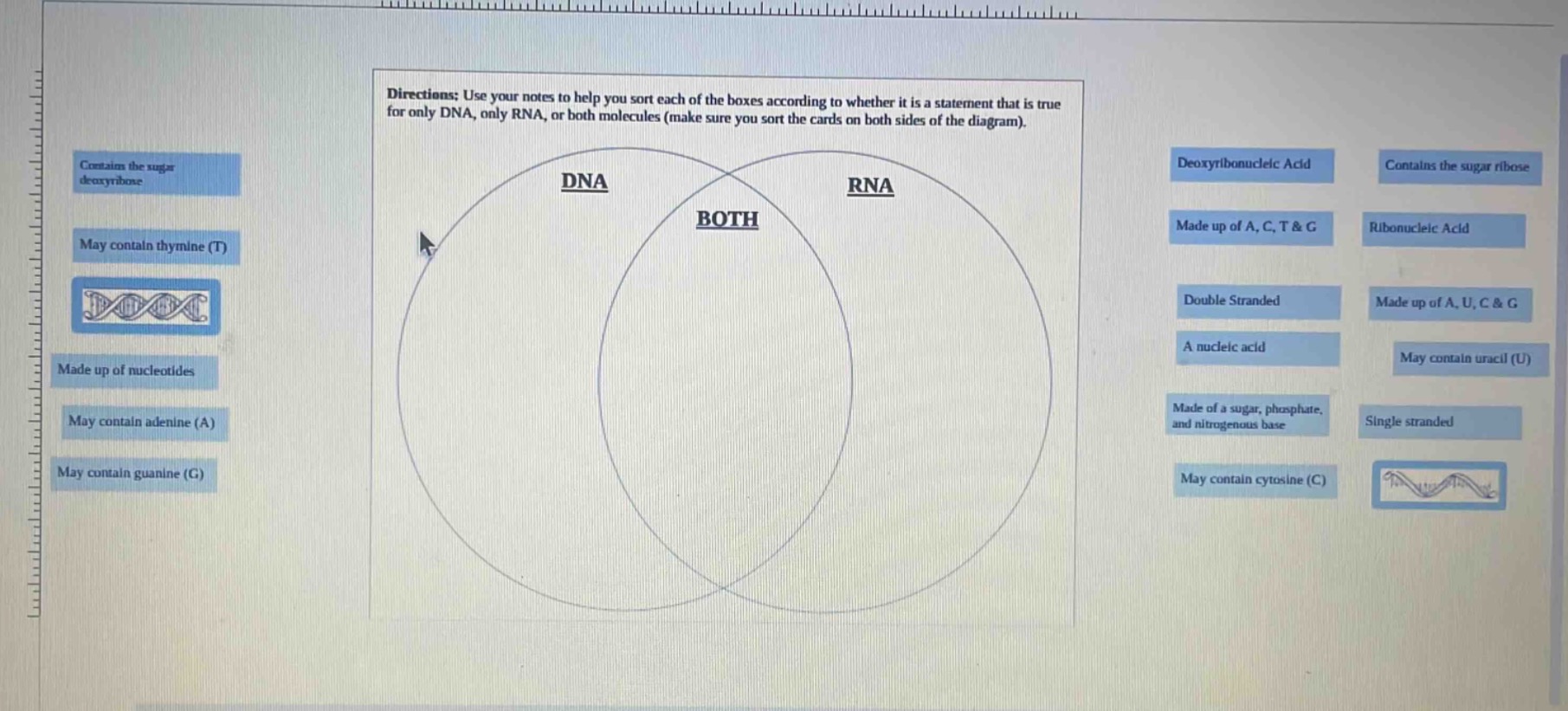 directions: use your notes to help you sort each of the boxes according…
