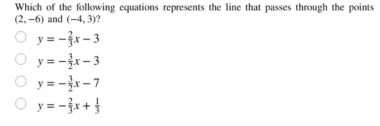 which of the following equations represents the line that passes throug…