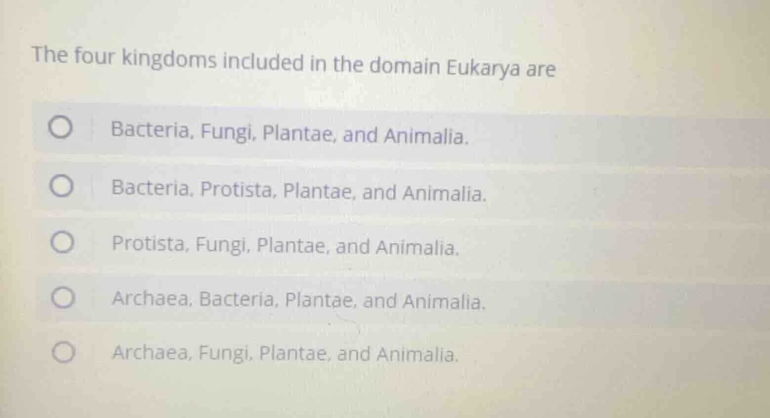 the four kingdoms included in the domain eukarya are bacteria, fungi, p…