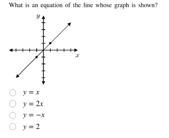 what is an equation of the line whose graph is shown? y = x y = 2x y = …
