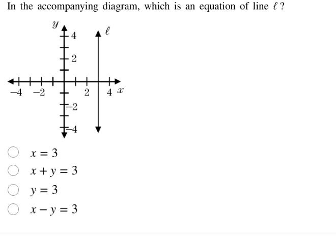 in the accompanying diagram, which is an equation of line (ell)? option…