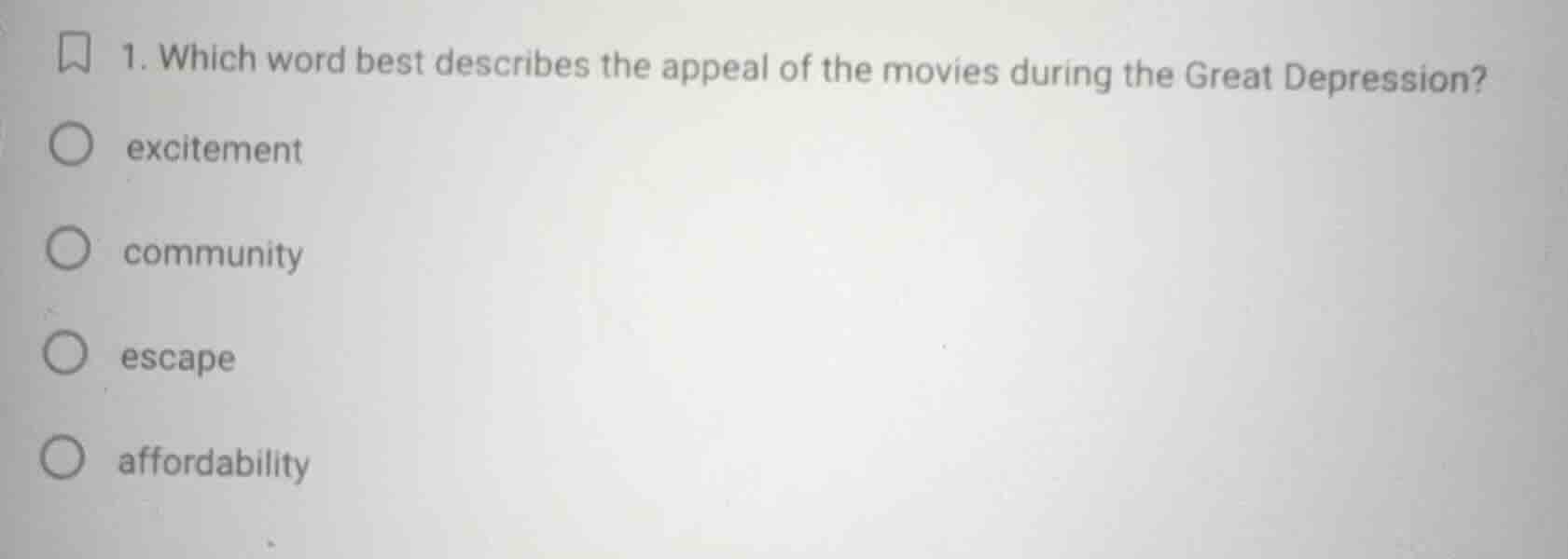 1. which word best describes the appeal of the movies during the great …