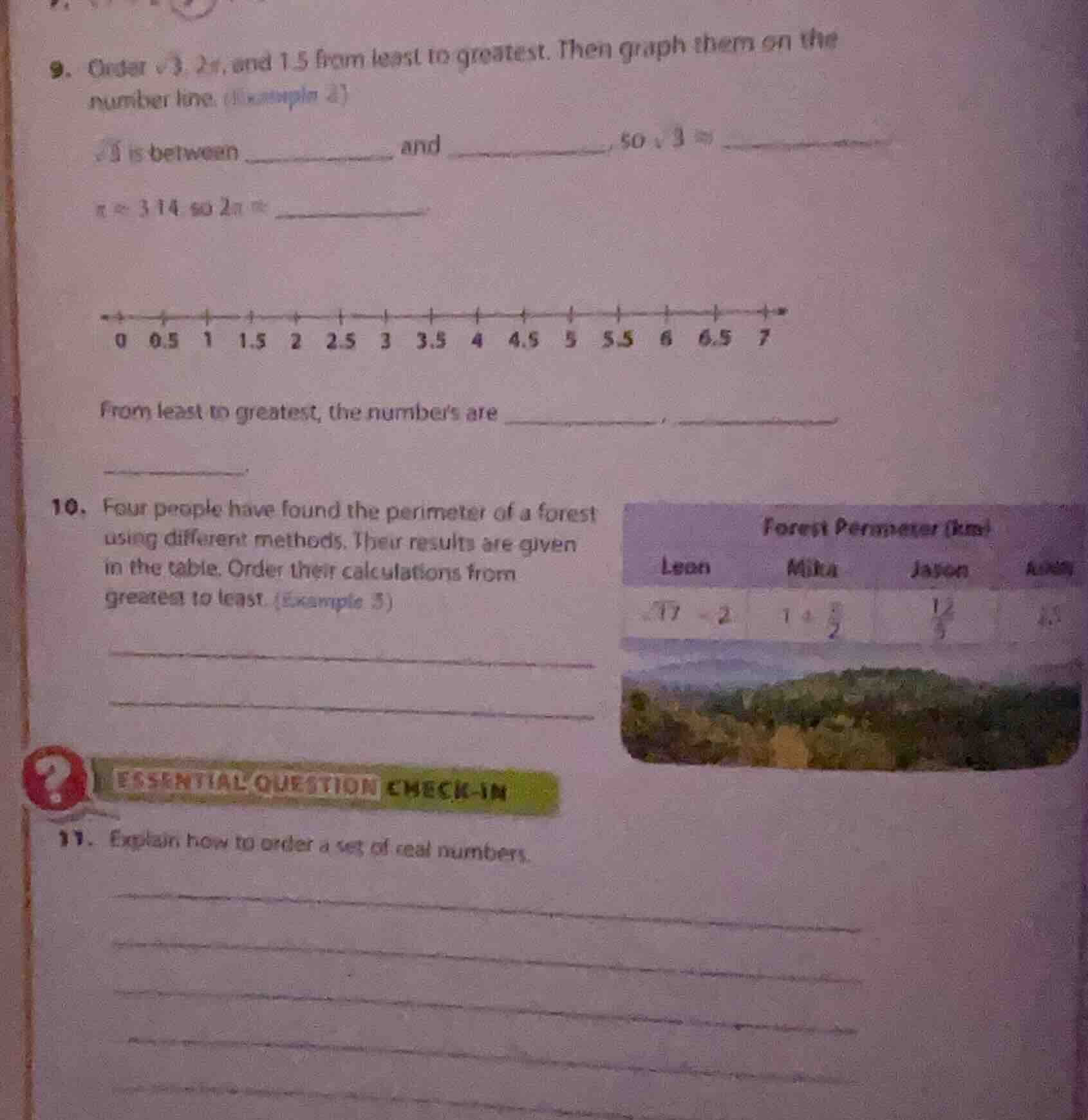 9. order \\(\\sqrt{3}\\), \\(2\\pi\\), and 1.5 from least to greatest. …