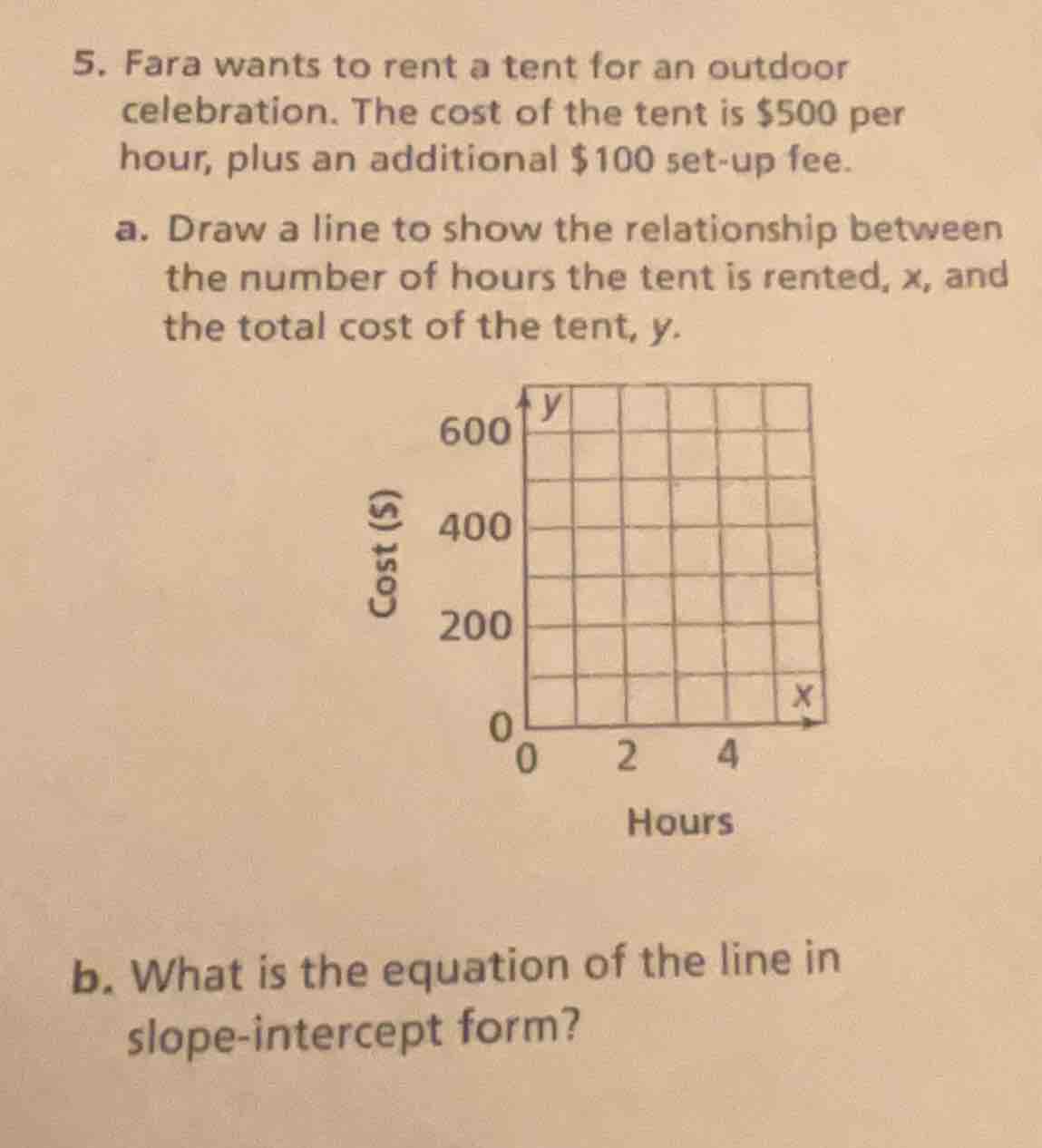 5. fara wants to rent a tent for an outdoor celebration. the cost of th…