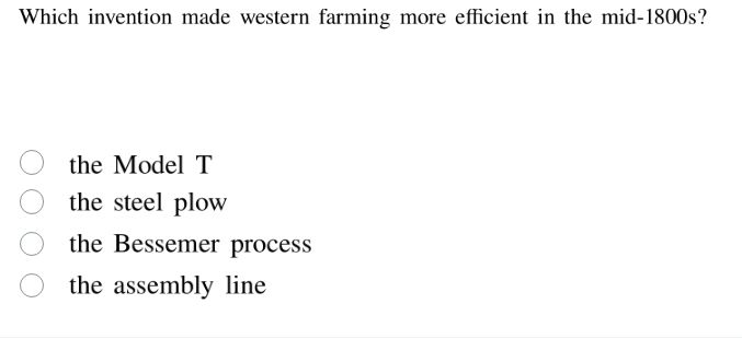 which invention made western farming more efficient in the mid-1800s? t…