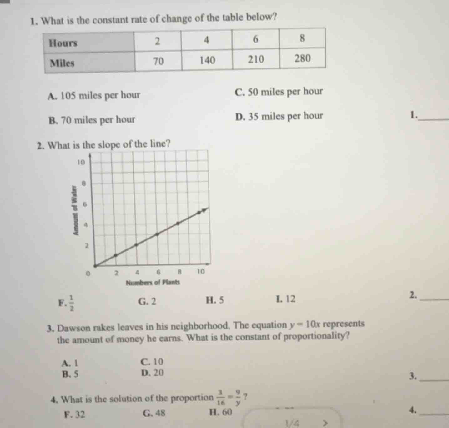 1. what is the constant rate of change of the table below? hours: 2, 4,…