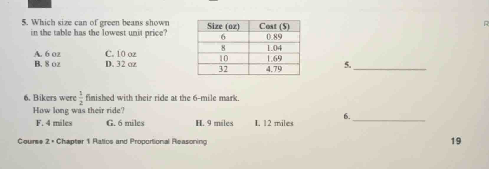 5. which size can of green beans shown in the table has the lowest unit…