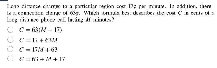 long distance charges to a particular region cost 17¢ per minute. in ad…