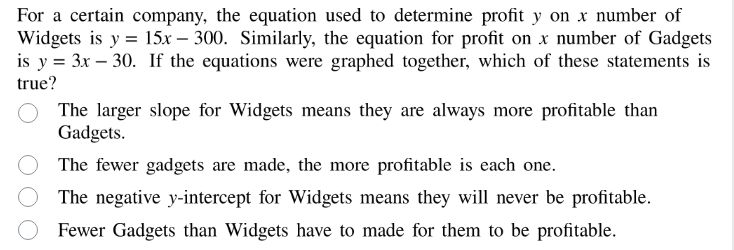 for a certain company, the equation used to determine profit y on x num…