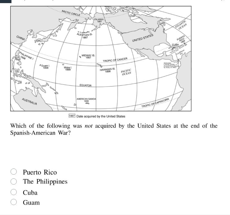 which of the following was not acquired by the united states at the end…