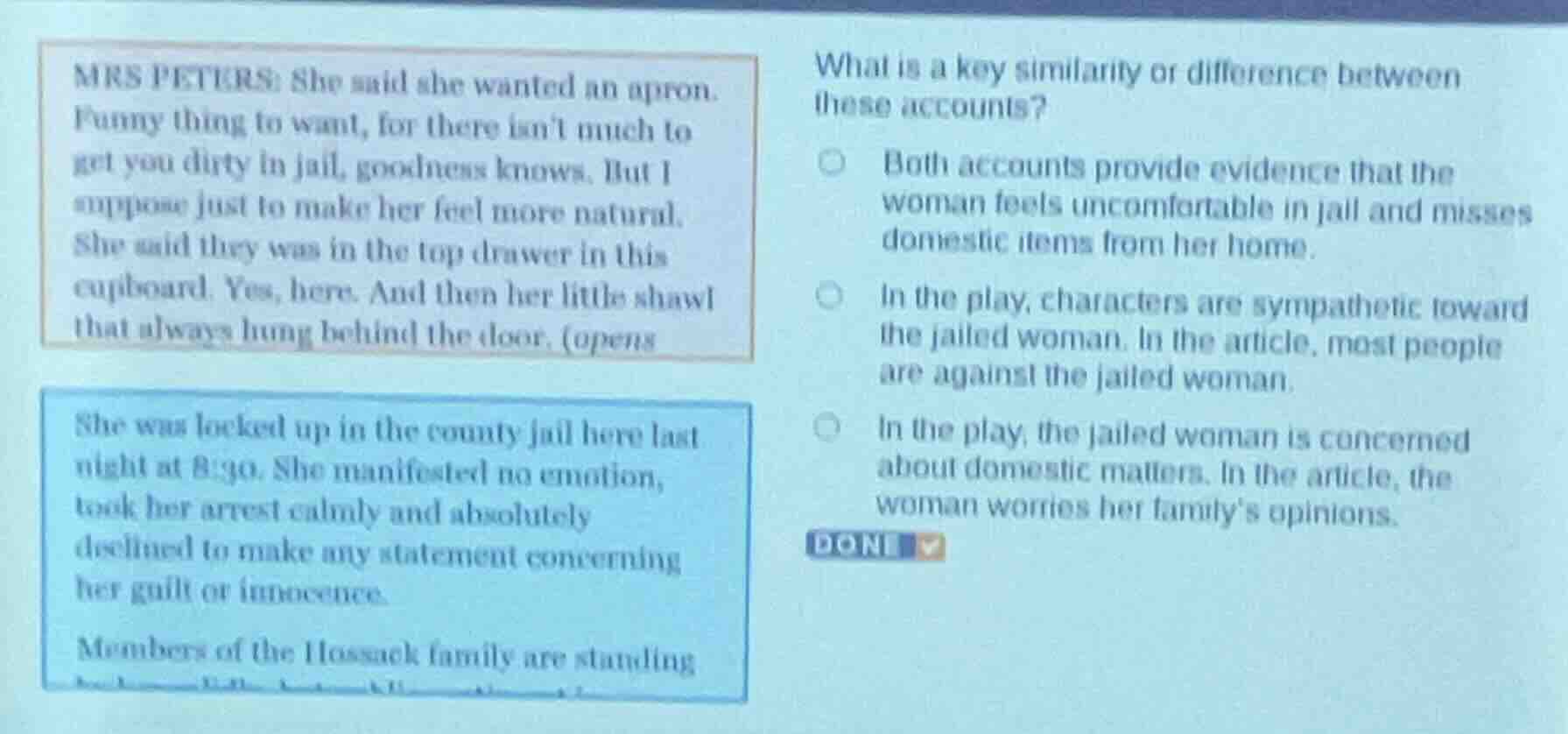 mrs peters: she said she wanted an apron. funny thing to want, for ther…