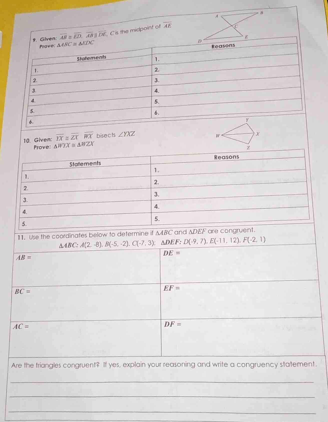 9. given: \\(\\overline{ab} \\cong \\overline{ed}\\), \\(\\overline{ab}…
