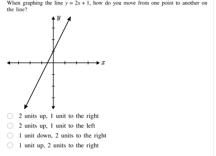 when graphing the line $y = 2x + 1$, how do you move from one point to …