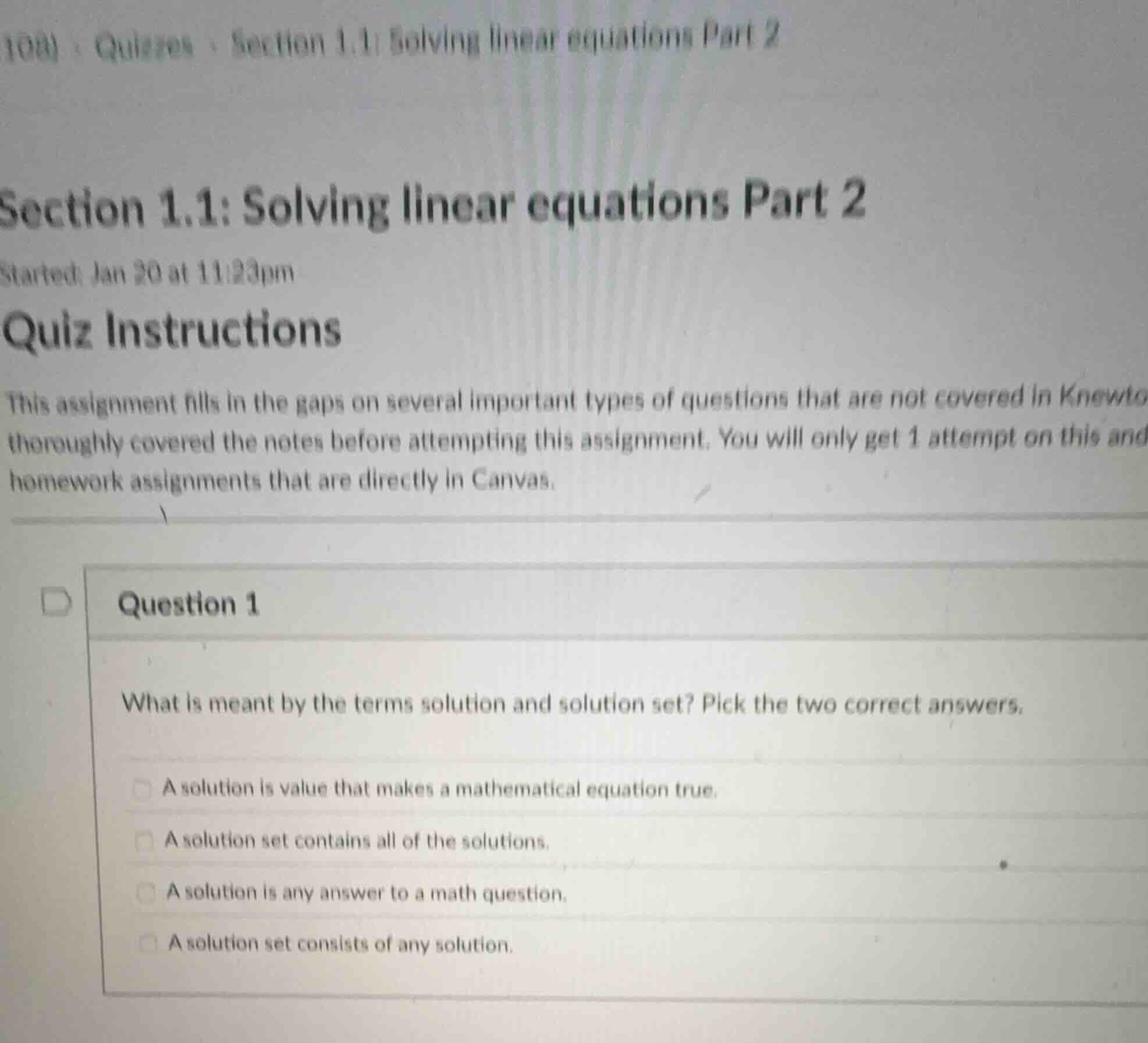 section 1.1: solving linear equations part 2 started: jan 20 at 11:23pm…