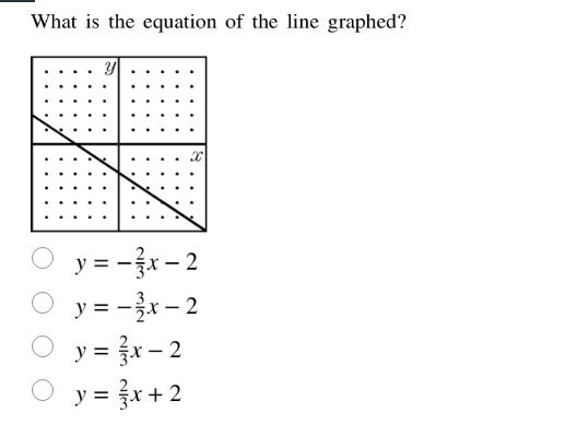 what is the equation of the line graphed? y x \\( y = -\frac{2}{3}x - 2…
