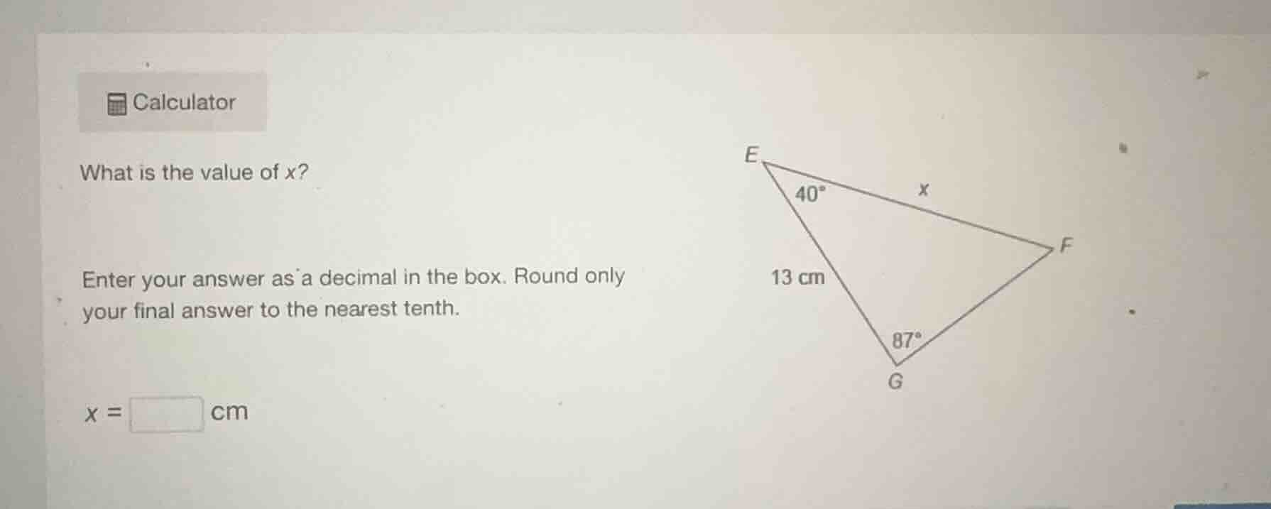 calculator what is the value of x? enter your answer as a decimal in th…