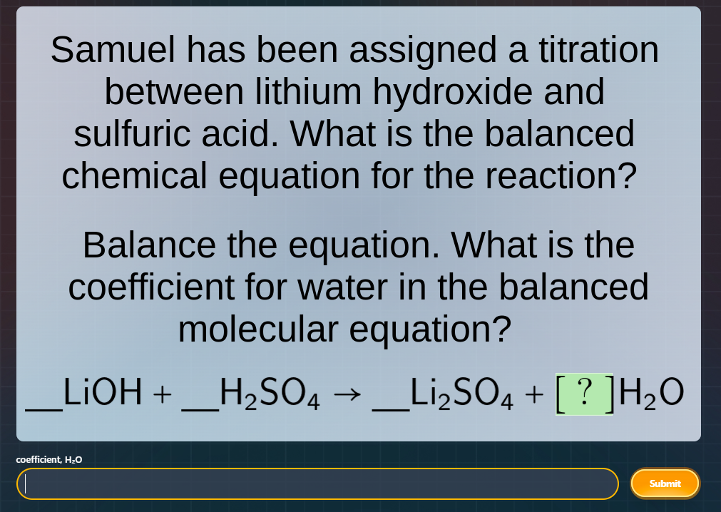 samuel has been assigned a titration between lithium hydroxide and sulf…