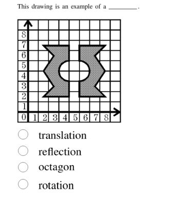 this drawing is an example of a ______. options: translation reflection…