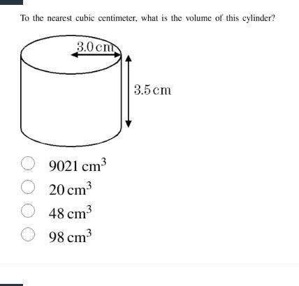 to the nearest cubic centimeter, what is the volume of this cylinder? 9…