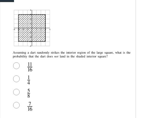 assuming a dart randomly strikes the interior region of the large squar…
