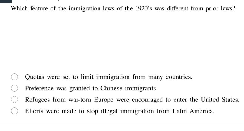 which feature of the immigration laws of the 1920s was different from p…