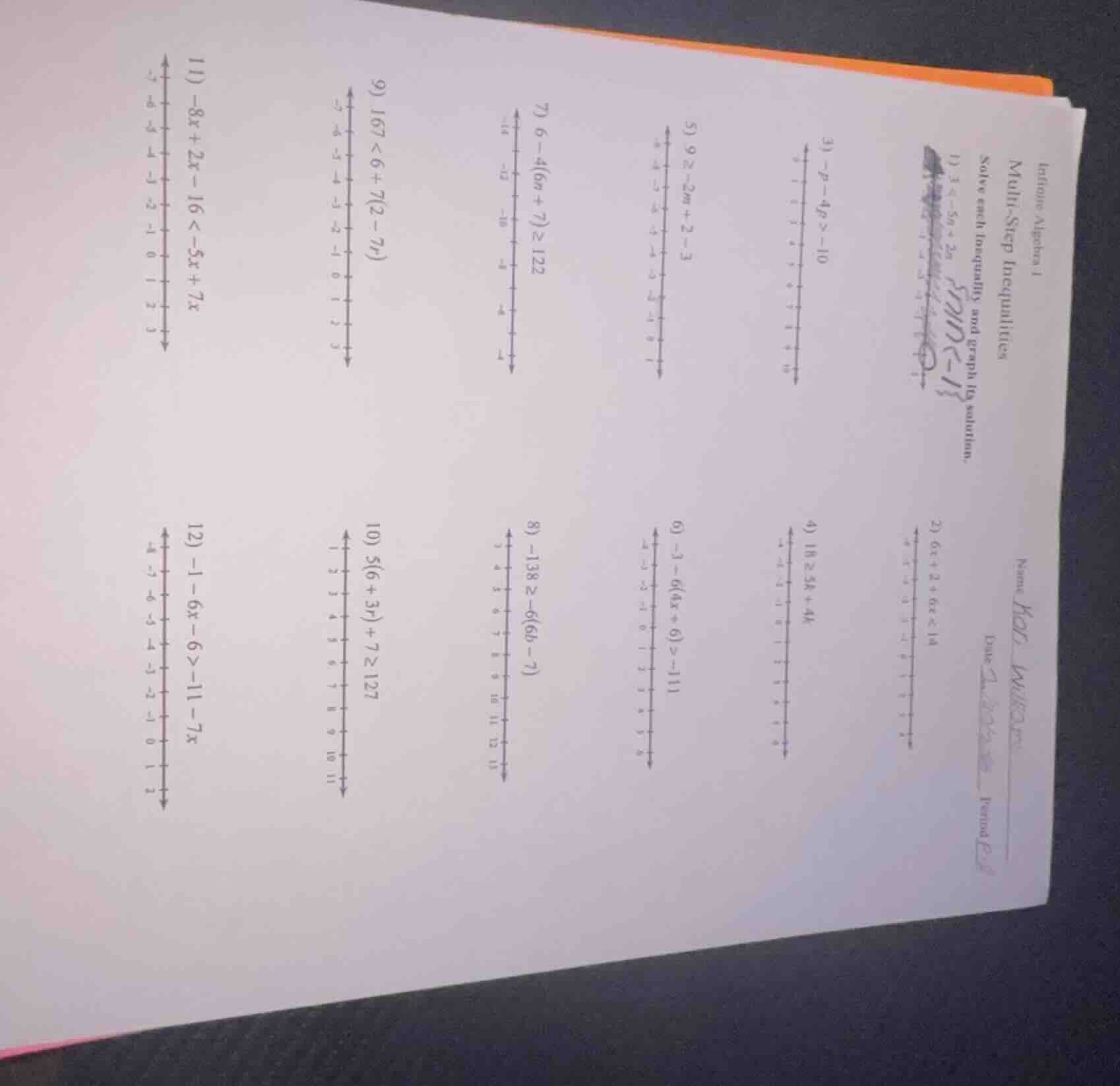 infinite algebra 1 multi - step inequalities solve each inequality and …