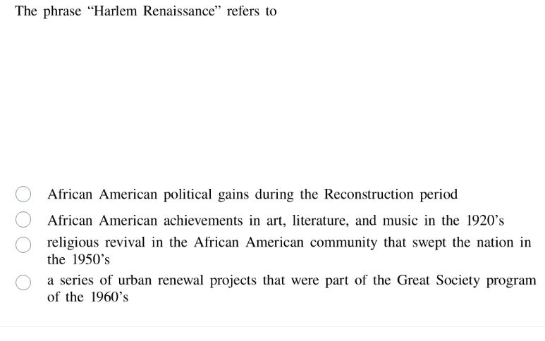 the phrase \harlem renaissance\ refers to african american political ga…