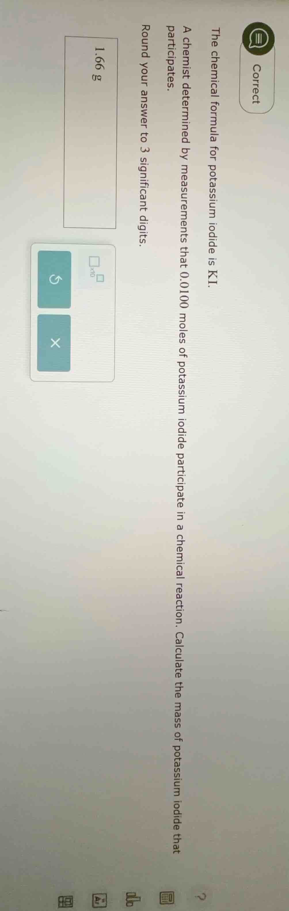 the chemical formula for potassium iodide is ki. a chemist determined b…