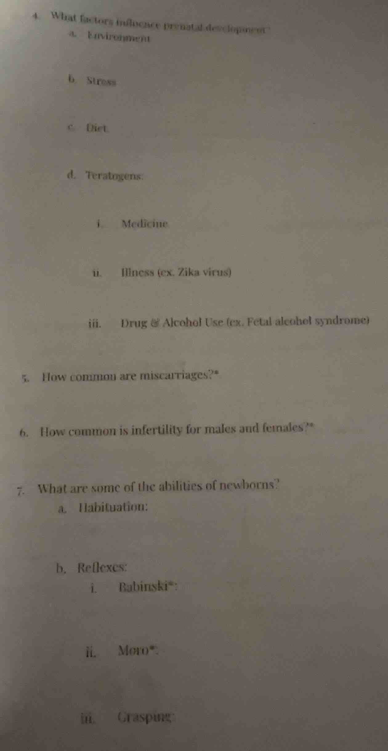 4. what factors influence prenatal development? a. environment b. stres…