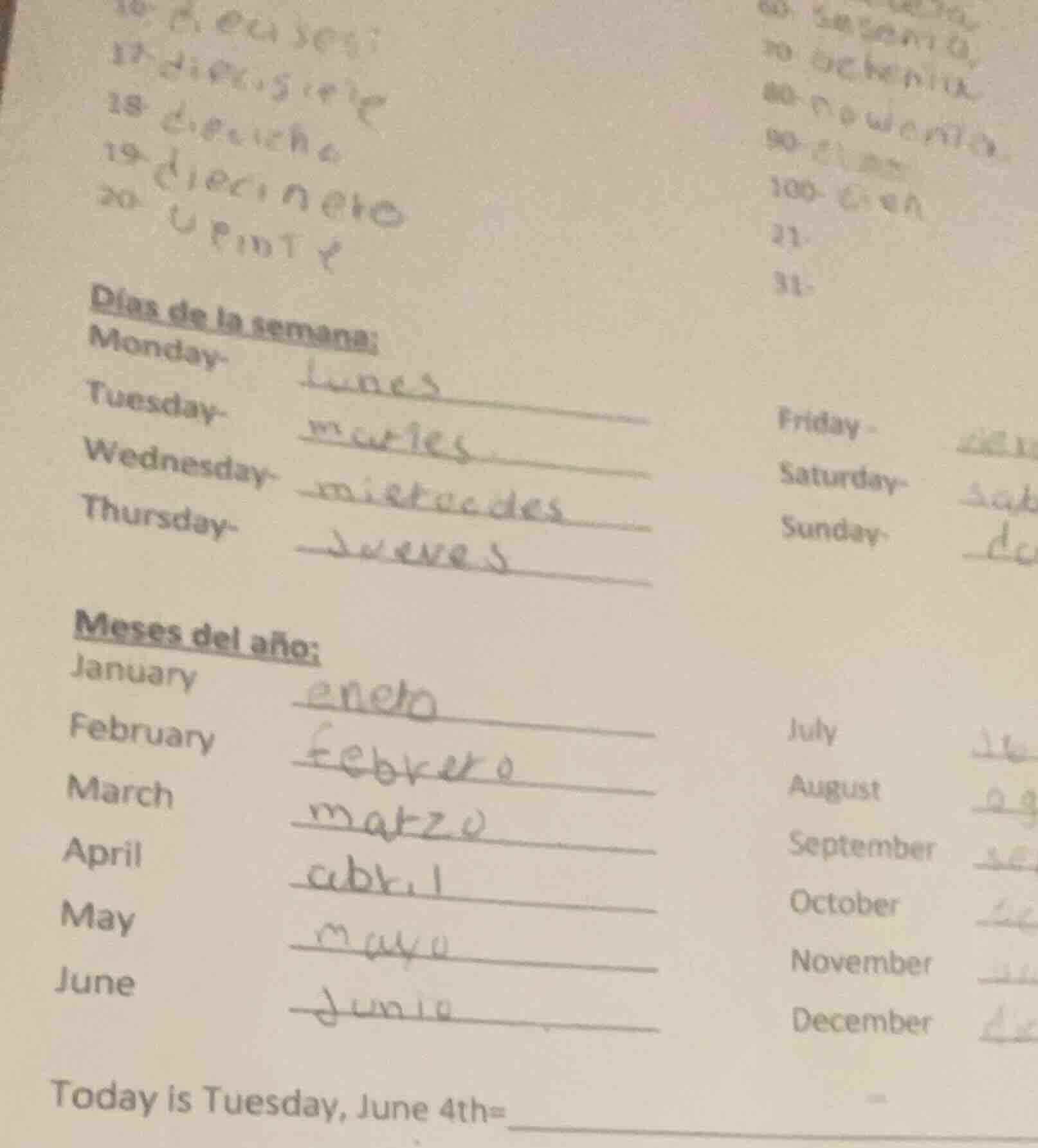 días de la semana: monday- tuesday- wednesday- thursday- friday - satur…