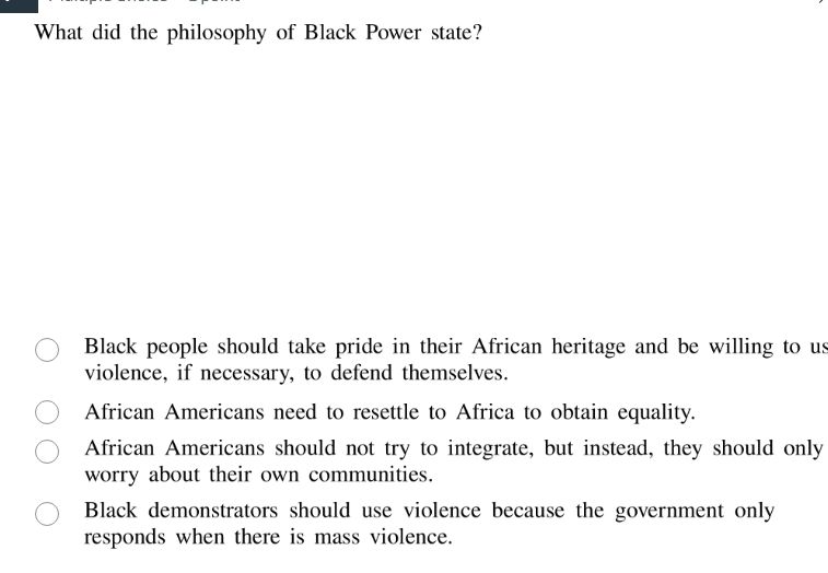 what did the philosophy of black power state? black people should take …