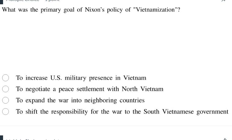 what was the primary goal of nixon’s policy of \vietnamization\? to inc…