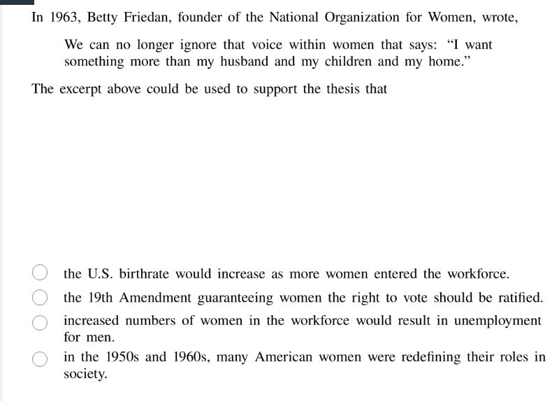 in 1963, betty friedan, founder of the national organization for women,…