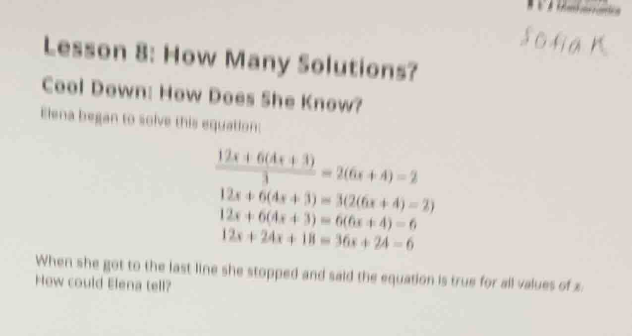 lesson 8: how many solutions? cool down: how does she know? elena began…
