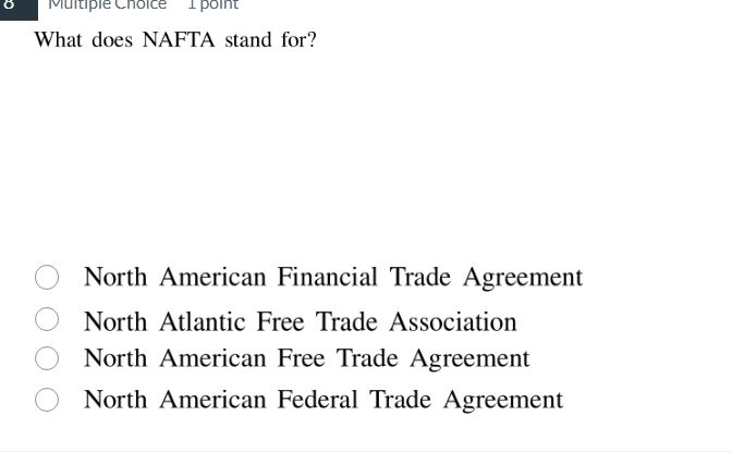 what does nafta stand for? north american financial trade agreement nor…