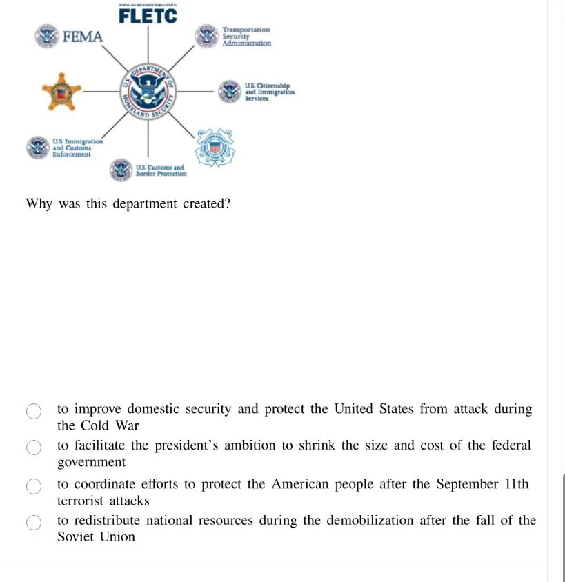 why was this department created? to improve domestic security and prote…