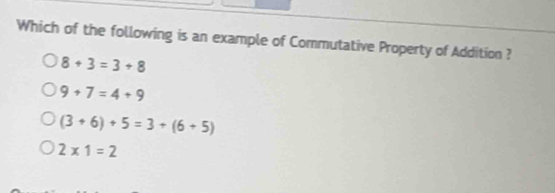 which of the following is an example of commutative property of additio…
